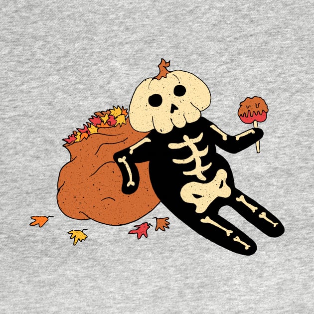 Little Pumpkin Head Skeleton Spooky Cute Halloween Drawing by Awful Waffle Press